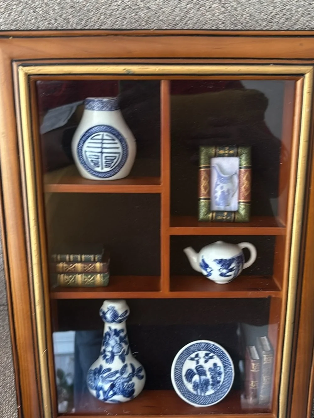 Vintage oriental cobalt blue  and White Porcelain Shadow Box Wall Decor